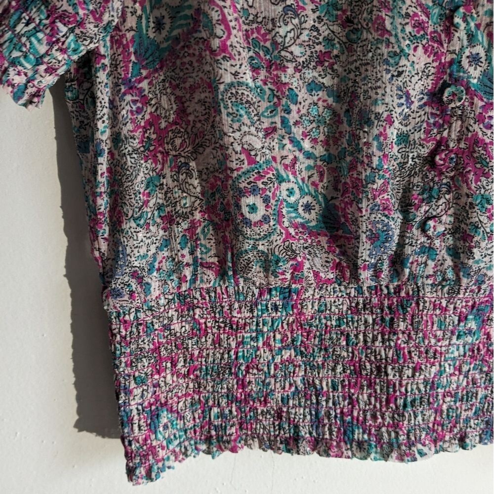 Maison d' Amelie Smocked Paisley Print Chiffon Blouse Top Women's Size Small - Picture 5 of 8
